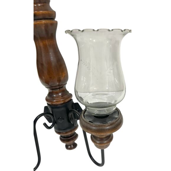 Vintage Homco Wood Candelabra Sconce Etched Glass Scalloped Votive Candle Cups - Picture 4 of 6